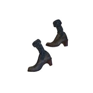 El Naturalista Boho Green Leather and Grey Knit Wool Sock Boots - Women‘s Size 7